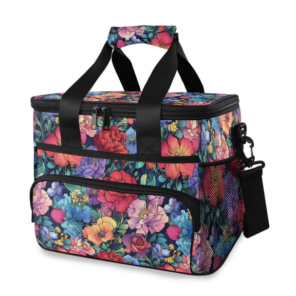 FORMRS Insulated Cooler Bag 24 Cans Capacity Soft Leakproof Lunch Box with Side Pockets, Serene Floral Pattern