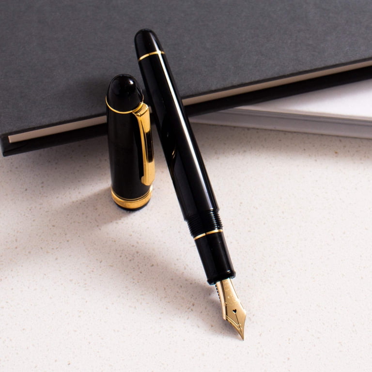 Platinum President Fountain Pen - Fine Nib, Black AS Resin Body, Gold Plated Ring, Cartridge Ink Included