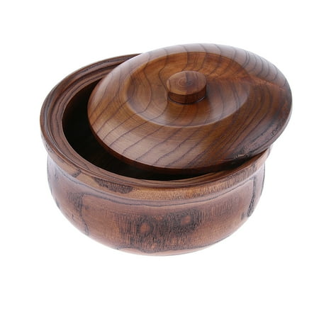 

Rustic Bamboo Fruit Bowl W/Lid Solid Wood Dish Plate Restaurant