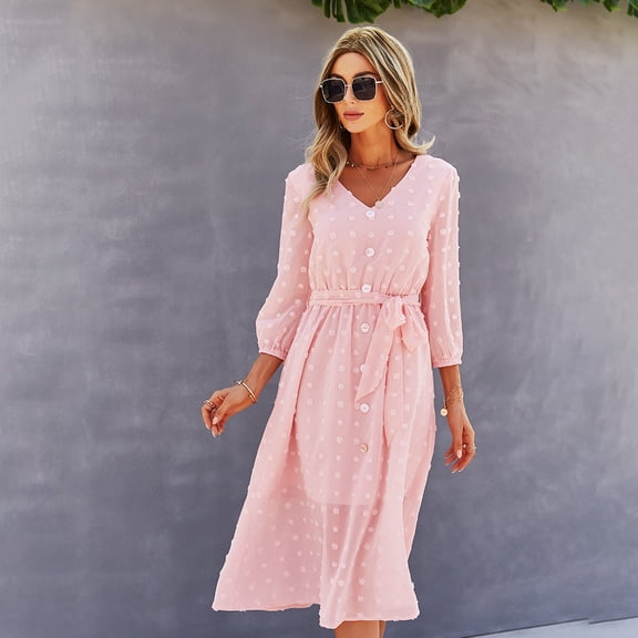 Dresses for Women Maxi Dress Fashion Tie Solid Midi Dress