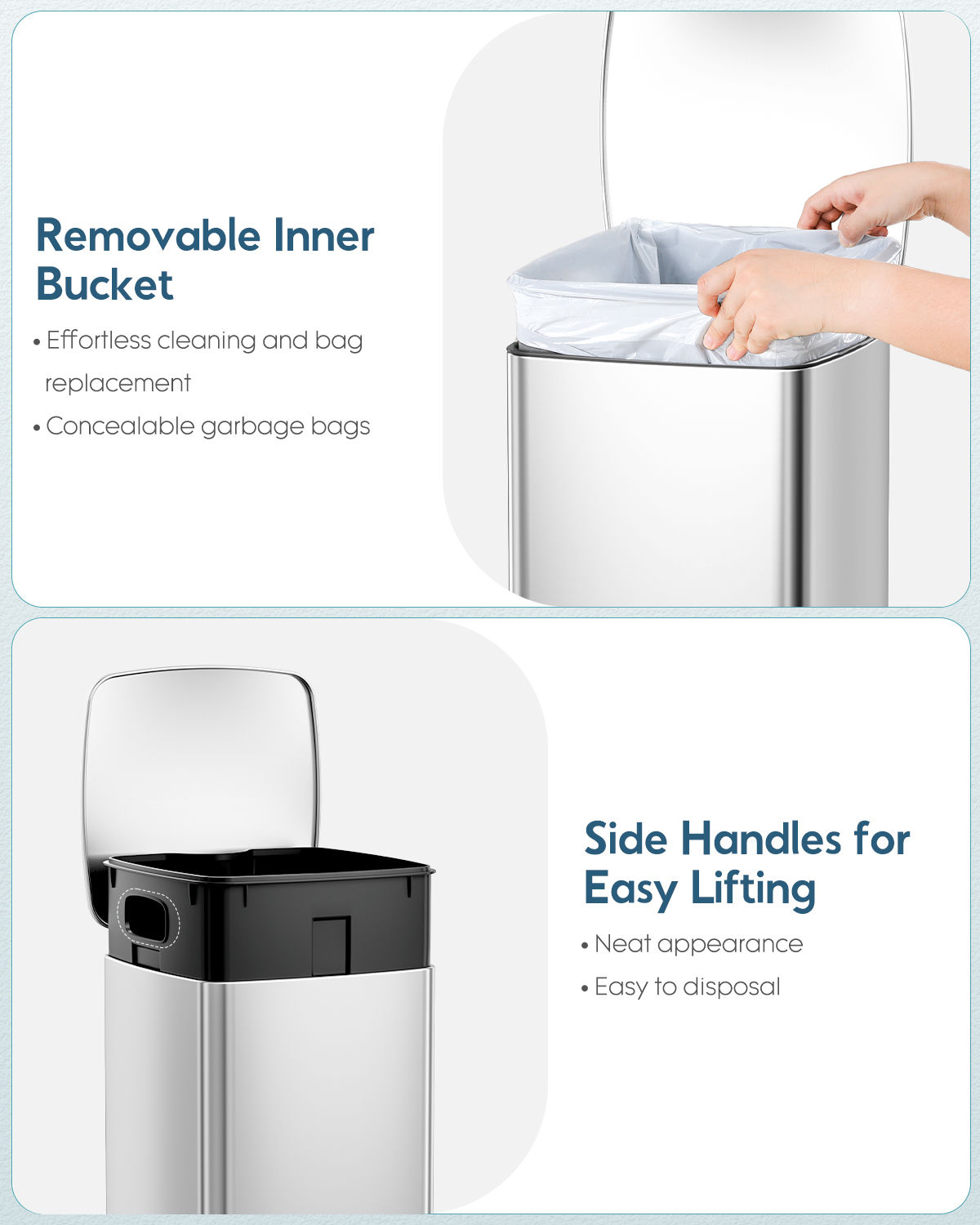 Arlopu Trash Can, 8 Gallon Stainless Steel Step Kitchen Garbage Can with Step Pedal and Soft-Close Lid, Silver