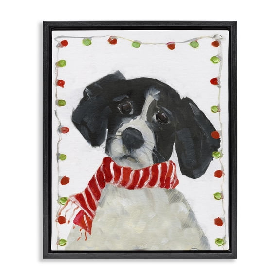 Stupell Industries Eclectic Santa Paws Dog Black Floating Frame Canvas Art, 17 x 21, by Sally Swatland