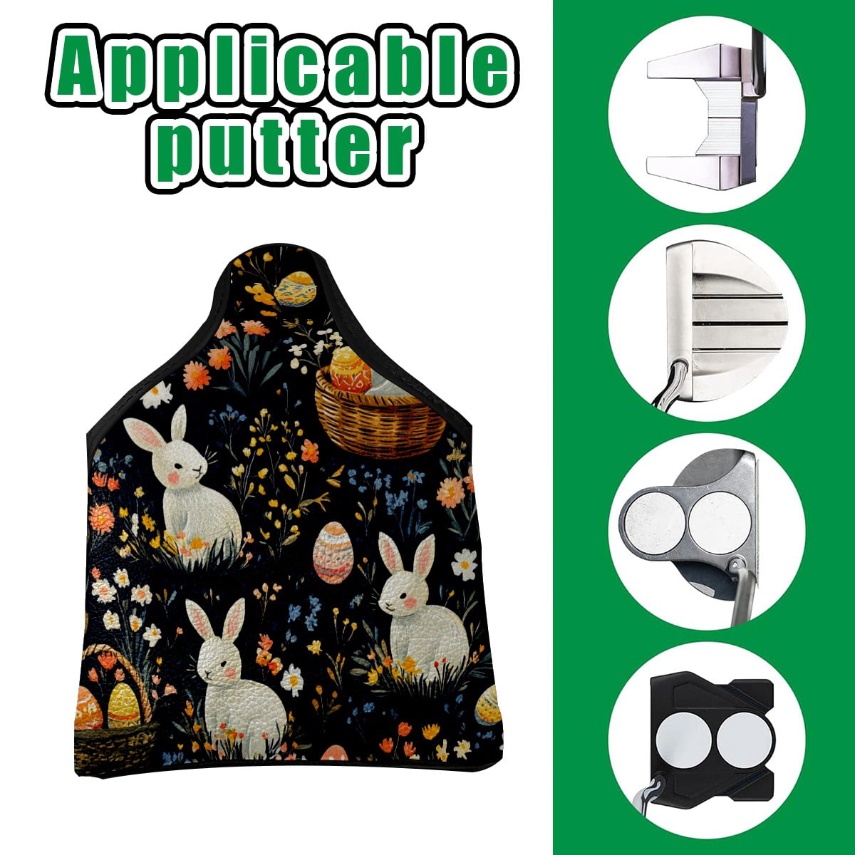 Golf Mallet Putter Cover Premium Leather Waterproof Golf Putter Head Cover with Magnetic Closure Easter Patterns