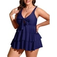 thumbnail image 5 of DUVOWE Plus Size Tankini Bathing Suit for Women, 2 Piece Tummy Control Swimsuits, Knotted Front Ruffle High Waisted Swimwear Tankini Top, 5 of 9