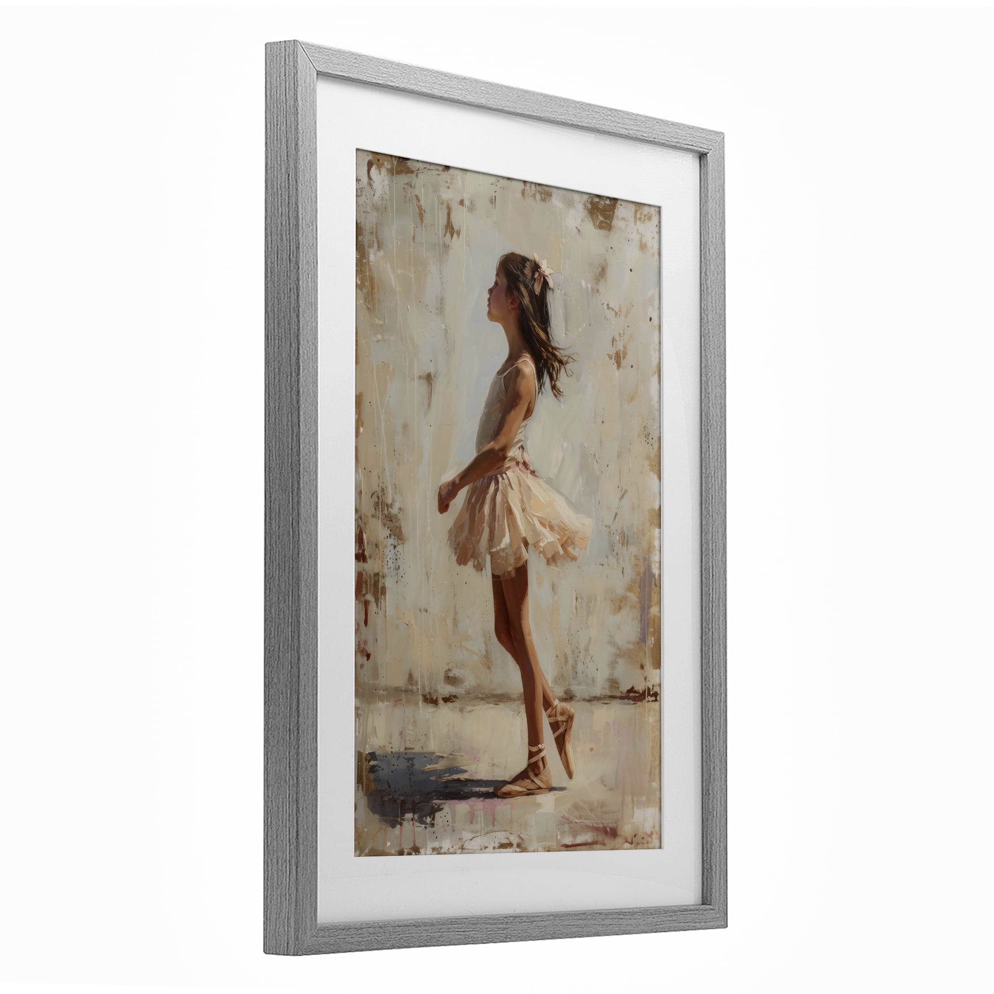 Stupell Industries Ballerina in Soft Light Gray Framed Print Under Glass, design by Creative Studio