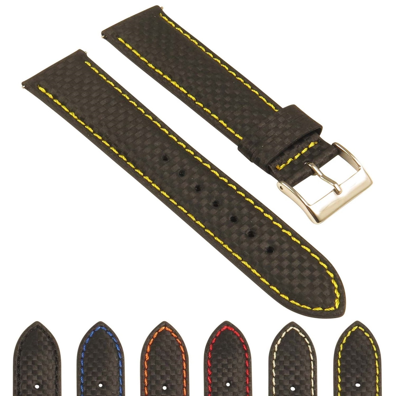 StrapsCo Men's Padded Carbon Fiber Leather Watch Band Quick Release