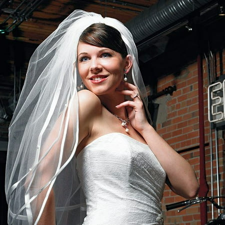 - Weddingstar 8229 Double Border of Satin Ribbon & Pearl Veil - Ivory