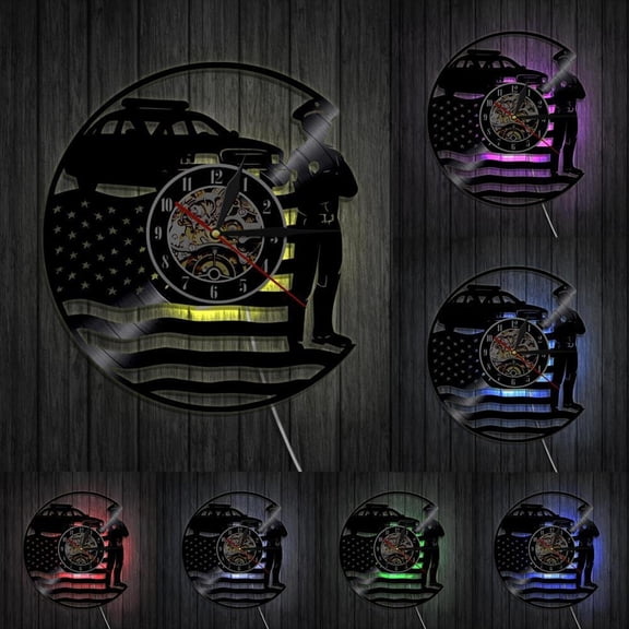 USA Policeman Wall Clock Police Station Wall Decor Vinyl Record Wall Clock USA Cop Retro Wall Art Police Officer Retirement Gift