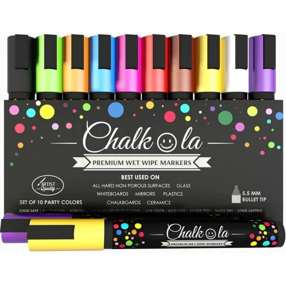 chalkola chalk Markers for chalkboard, Blackboard, Window, Bistro, car glass, Board, Mirror (10 Pack, 6mm) - Wet Wipe Erasable Liquid chalk Pens Paint Ink - 6mm Reversible Tip chalkboard Mar