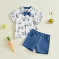 thumbnail image 2 of mgoYE Toddler Baby Boy Easter Outfit Bunny Carrot Print Button Up Short Sleeve T-Shirt Top+ Solid Shorts Set(Blue,12-18 Months), 2 of 4