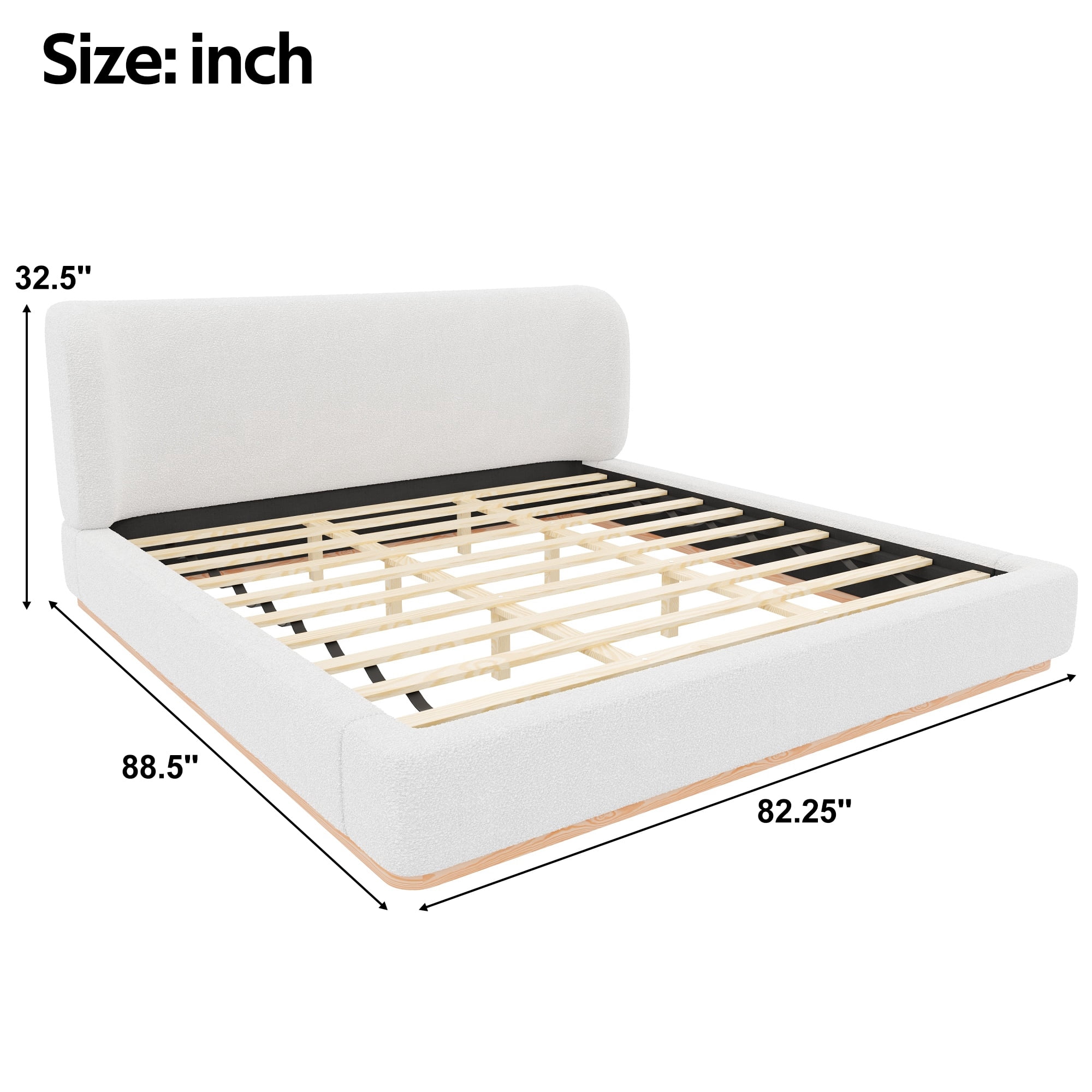 Euroco Upholstery King Size Platform Bed, White