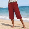 thumbnail image 5 of Axiiglly Shorts for Women Cotton Linen Stretch High Waisted Bermuda 2 Pockeets Shorts Boho Vacation Knee Length Capris Shorts, S-3XL, 5 of 9