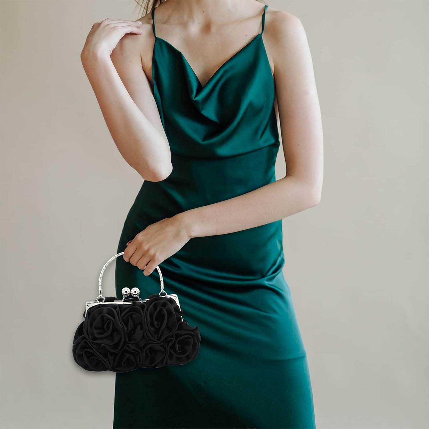 Women Evening Clutch Bag Floral Satin Small Purses with Detachable Strap for Wedding, Party, Prom