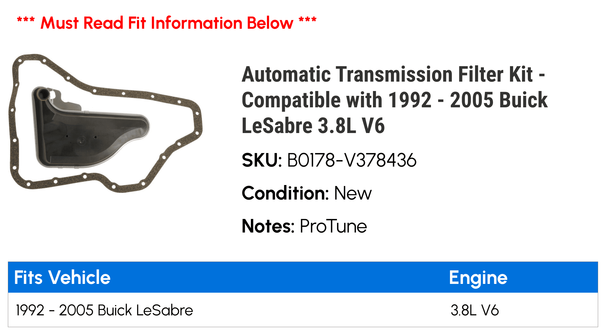 Automatic Transmission Filter Kit - Compatible with 1992 - 2005 Buick LeSabre 3.8L V6 1993 1994 1995 1996 1997 1998 1999 2000 2001 2002 2003 2004