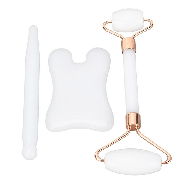 Gua Sha Scraping Massag, Dual Head Wrinkle Reduction Physical Trigger Point Jadestone Face Roller for Back Green,White