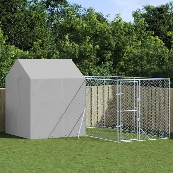vidaXL Outdoor Dog Kennel Silver Galvanized steel, Polyethylene
