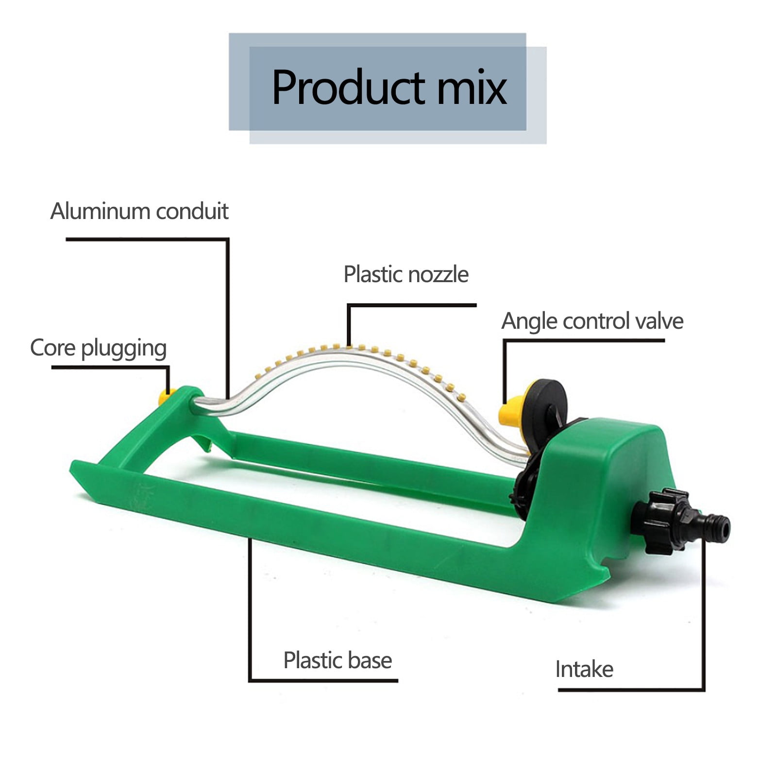 Lawn Sprinkler, Oscillating Sprinkler with 18 Hole Brass Nozzles, Water Sprinkler for Lawn & Garden Covers up to 3,600 sq.ft, Easy Adjust Range Control Green