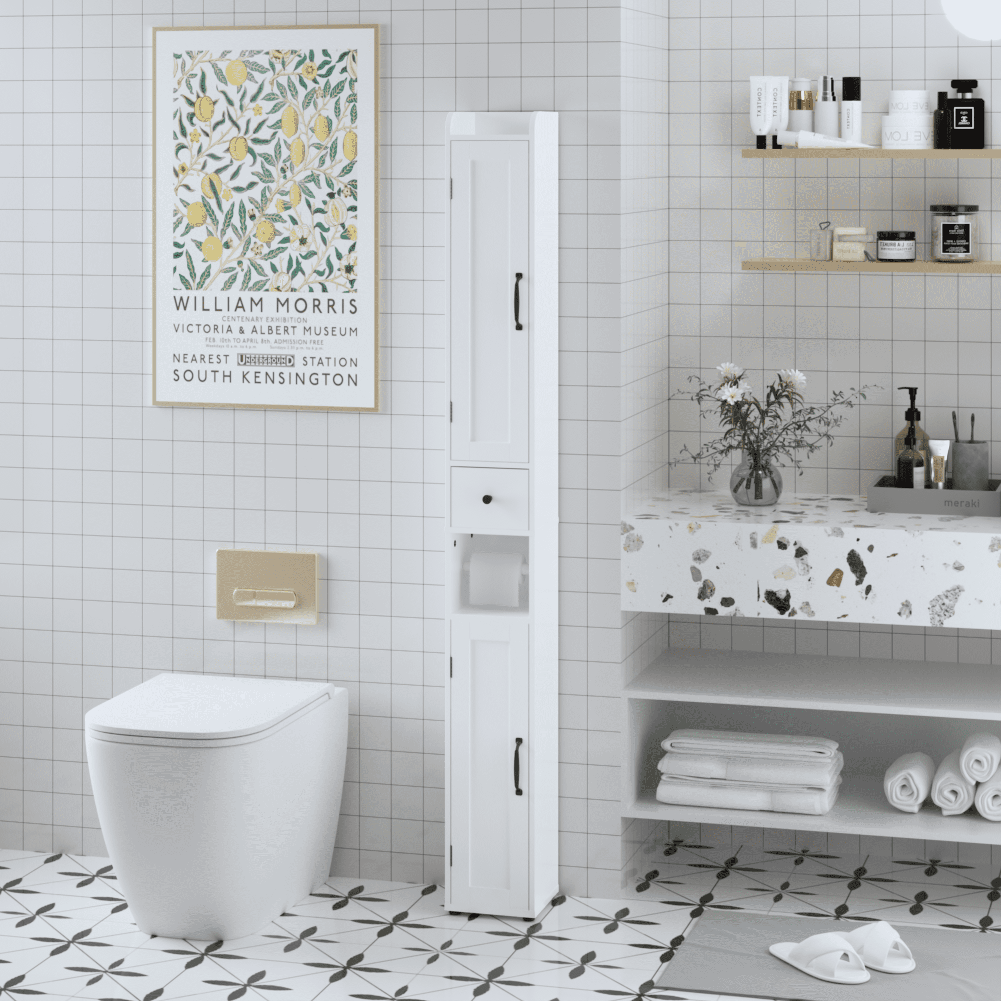 Leumius Bathroom Storage Cabinet Narrow Tall,67.51" Freestanding Cabinet Storage Tower with 2 Door for Small Spaces,Bathroom,White