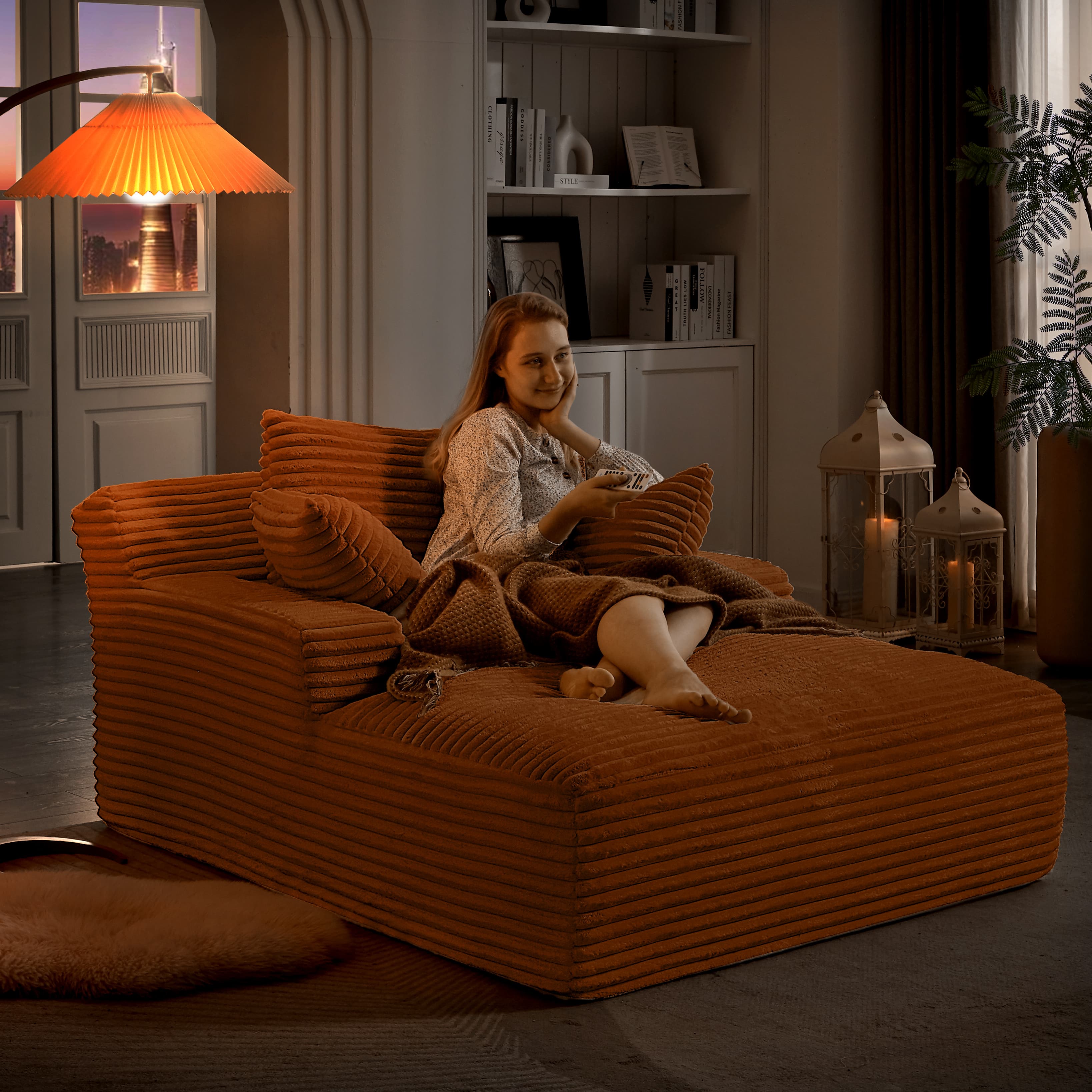 MAYEERTY Oversized Corduroy Chaise Lounge Chair, Boneless Comfy Sleeper, No Assembly for Living Room Office