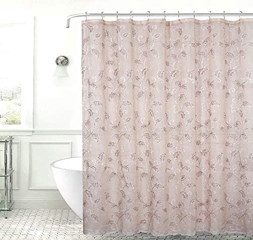 Serafina Home Decorative Sheer Fabric Shower Curtain: Two Toned Dusty Pink and White Embroidered Leaves with Metallic Threading (Blush/White) 70 x 72