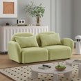 thumbnail image 2 of Loveseat Upholstered Sofa with 2 Back Pillows, 2-Seater Teddy Sofa with Curve Arm and Back Cushions, Modern Wood Couch with Plastic Legs for Living Room, Apartment and Compact Space, Light Green, 2 of 8