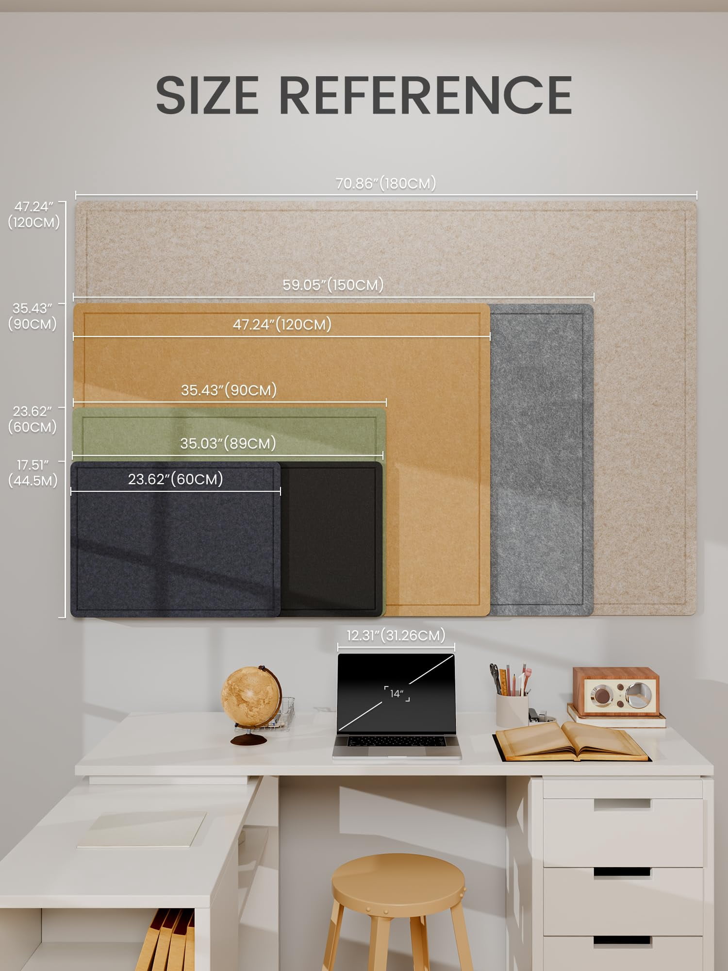 Bulletin Board  35" X 17.5" Cork Alternative With 12 Safe Removable Adhesive Tabs Foldable Felt Pin For Home Office Classroom Bedroom Entryway Walls- Light Gray