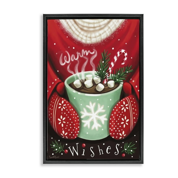 Stupell Industries Warm Wishes Hot Cocoa Holiday Painting Black Floater Framed Art Print Wall Art, 17 x 25