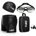 thumbnail image 2 of Swimming Trunks Men's Swimming Set Flat Angle Swimming Shorts Waterproof Quick-drying Swimming Suit Swimming Goggles Swim Cap 5 Pcs -2.0 2XL, 2 of 6