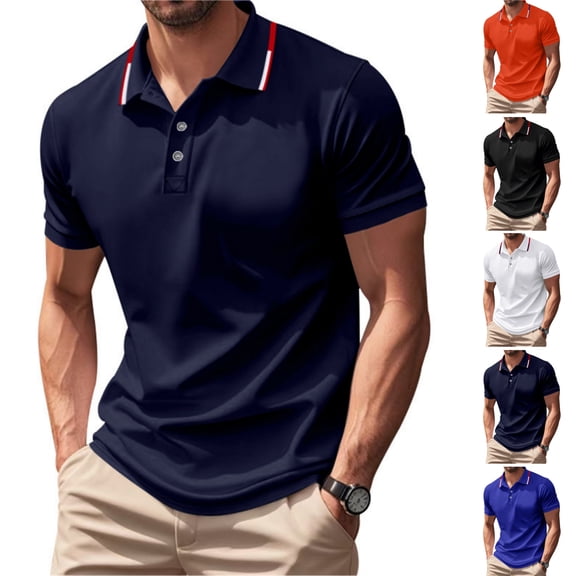 HAJWOH Summer Mens Polo Shirts Slim Fit Solid Short Sleeve Button Down T-Shirts Casual Quick Dry Breathable Athletic Tops