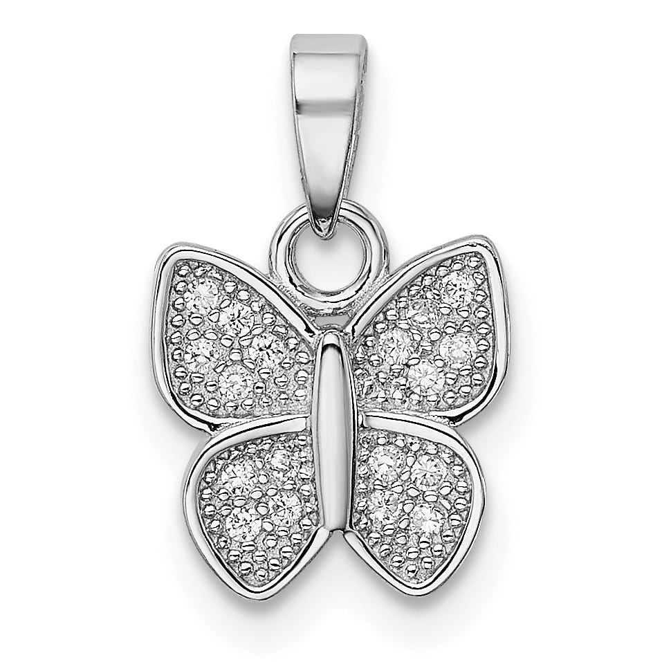 925 Sterling Silver Rhodium-plated Polished CZ Butterfly Charm Pendant