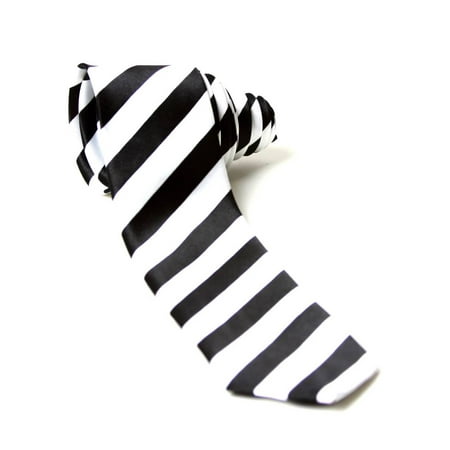 Trendy Skinny Tie - White and Black Striped (Best Collar For Skinny Tie)