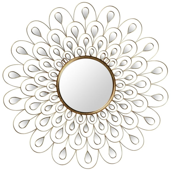 Empire Art Direct Flower Burst Bling Round Wall Mirror with Gold Metal Frame, Decorative Mirror - 36 x 36