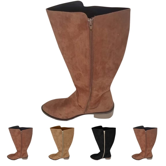 prrcolt Womens Faux Suede Knee High Boots Chunky Heel Pointed Toe Fall Winter Tall Boots with Side Zipper