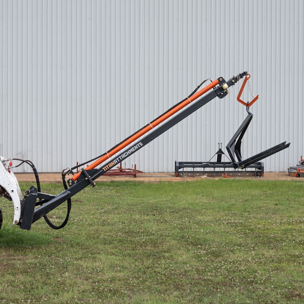 Titan Attachments 26ft Telescoping Hydraulic Truss Boom Jib Crane Fits Skid Steer Quick Tach, 313" Max Reach, 3" Bore x 90.5" Stroke, Easily Lift Hay Bales, Feed, Trusses, Beams, Dry Wallboards