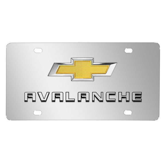 Chevrolet Avalanche Gold Bow-tie Dual 3D Logo Mirror Chrome Stainless Steel License Plate