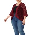 thumbnail image 3 of Agnes Orinda Women's Plus Size Valentines Day Lace Crochet Cardigan Casual 3/4 Sleeves Sheer Lightweight Summer Cover Up 4X Burgundy, 3 of 6