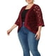 thumbnail image 3 of Cárdigan de mujer plus size Agnes Orinda, con encaje de crochet, mangas 3/4, ligero y transparente, ideal para el verano, talla 2X, color burdeos, 3 of 6