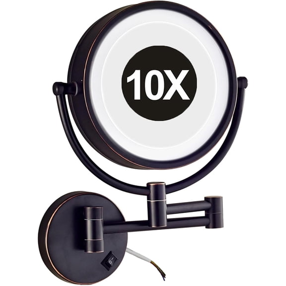 Wall Mounted Lighted Makeup Mirror, Hardwired 8.5" Double Sided Magnifying LED Vanity Mirror, 360° Swivel Bathroom Shaving Mirror,Black,10X