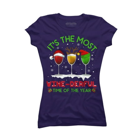 

Christmas Wine Shirt Xmas Alcohol Pajama PJ Tops For Women Juniors Purple Graphic Tee - Design By Humans M