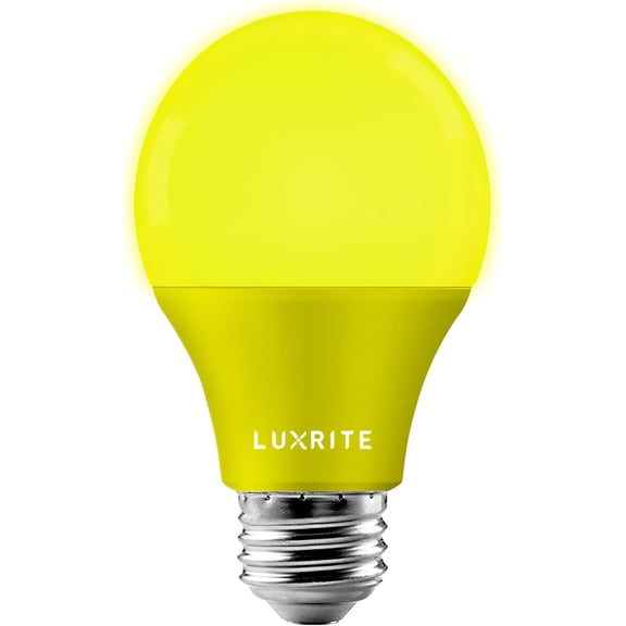 Luxrite A19 Yellow LED Bug Light Bulbs 8W Non-Dimmable UL Listed E26 Indoor Outdoor Porch Deck Home Lighting Yellow