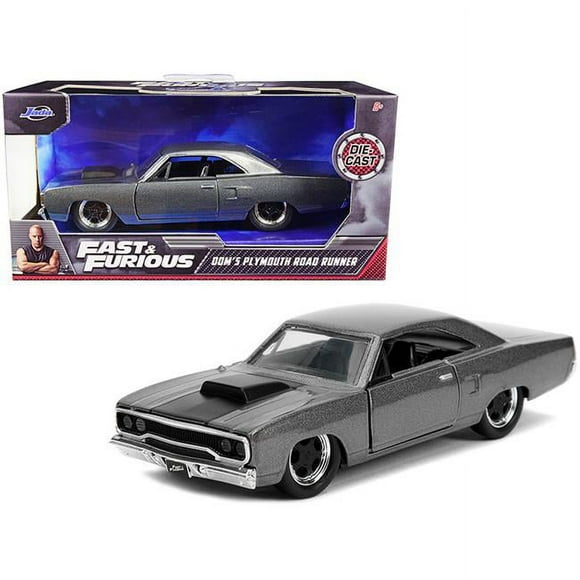 Diecast Dropshipper 30746 1-32 Scale Dom Plymouth Road Runner Stripe Fast & Furious Movie Diecast Model Car, Dark Gray & Metallic Matt Black