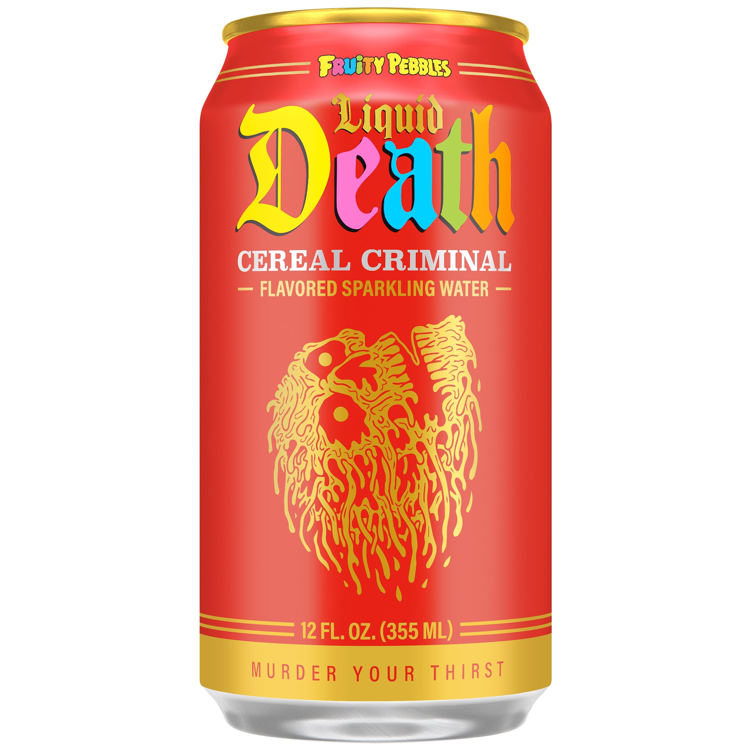 Liquid Death, Cereal Criminal, Fruitty Pebbles-Flavored Sparkling Water, 6-Pack (12oz Cans), Low Sugar, Huge Flavor & No Artificial Sweeteners