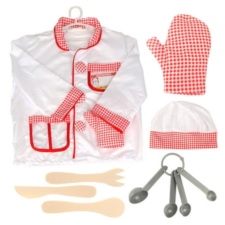 TopTie Chef & Waiter Role-Play Costume Set For Kids Pretend Play Dress-up and Play set-White Chef-S