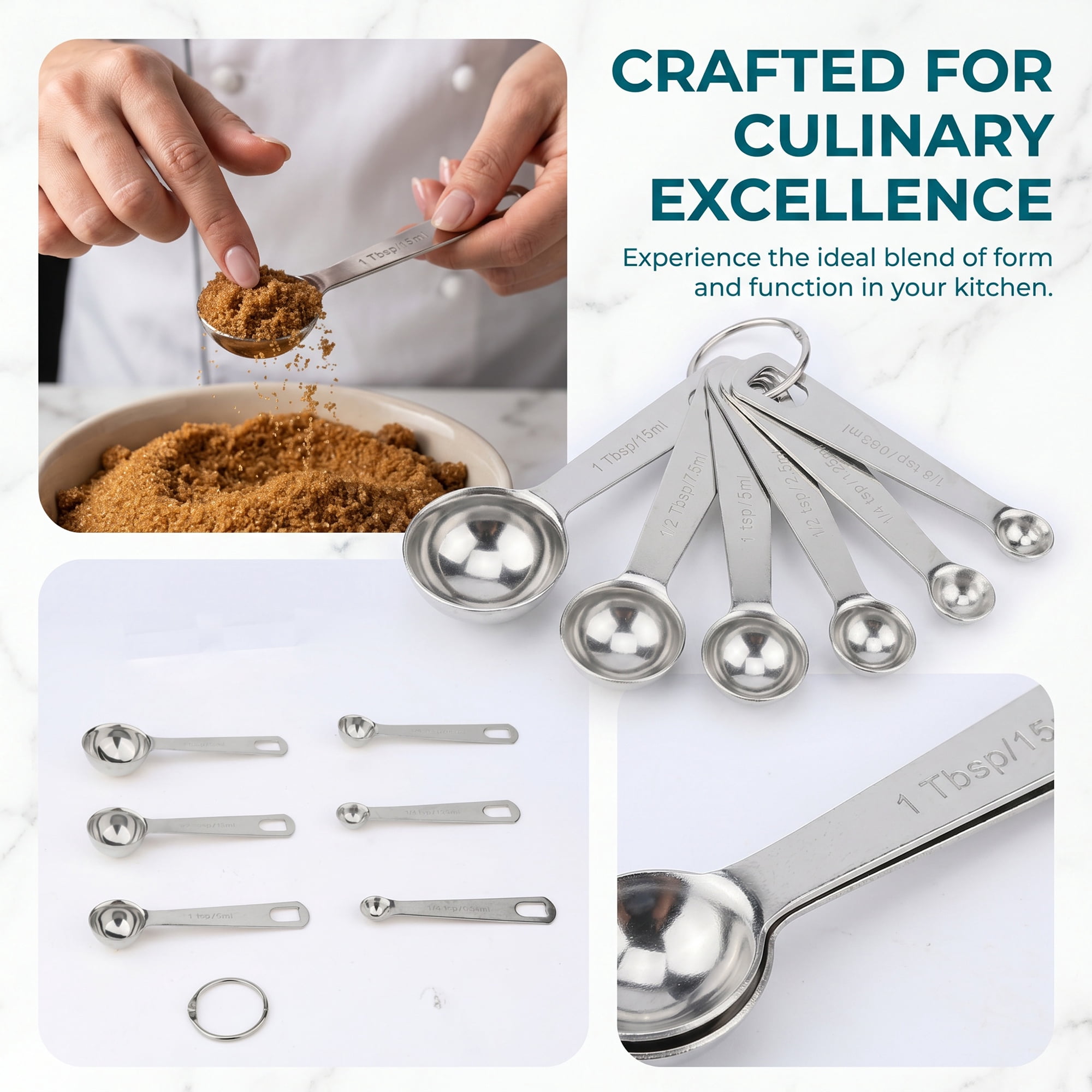 Unique Bargains Durable Steel Measuring Rust Resistant Metal Spoons Silver-A 6Pcs