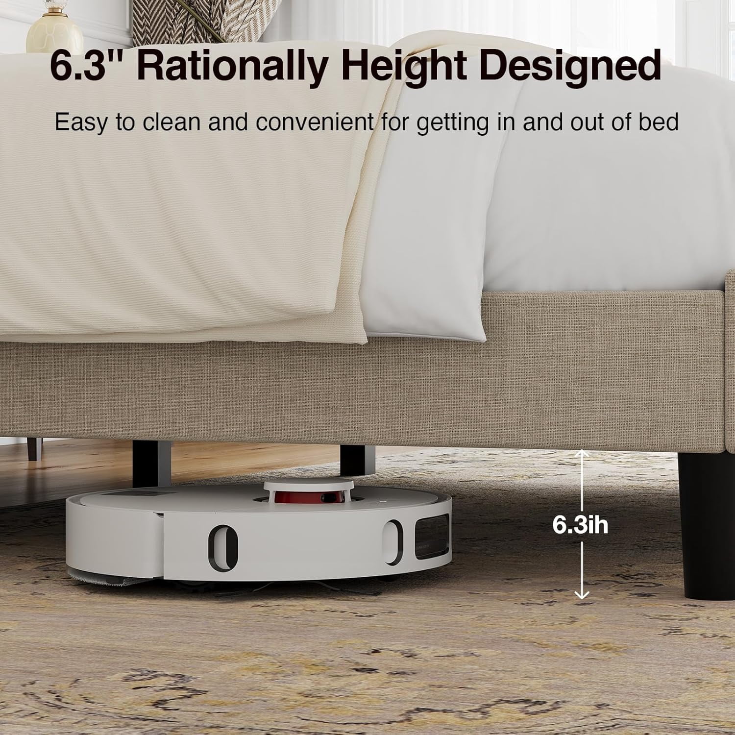 Novilla Full Size Bed Frame, Full Bed Frame with Headboard, Linen Upholstered Wing Side Headboard, No Box Spring Needed, Heavy Duty Feet, Easy Assembly, Beige