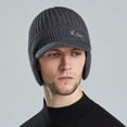 thumbnail image 2 of Wide Brim Letter Print Ribbed Baseball Cap Men Ear Protection Winter Knitted Hat Costume Accessories, 2 of 7