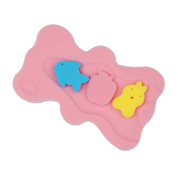 1 cojín de esponja para baño de bebé, antideslizante, con dibujos animados (rosa)