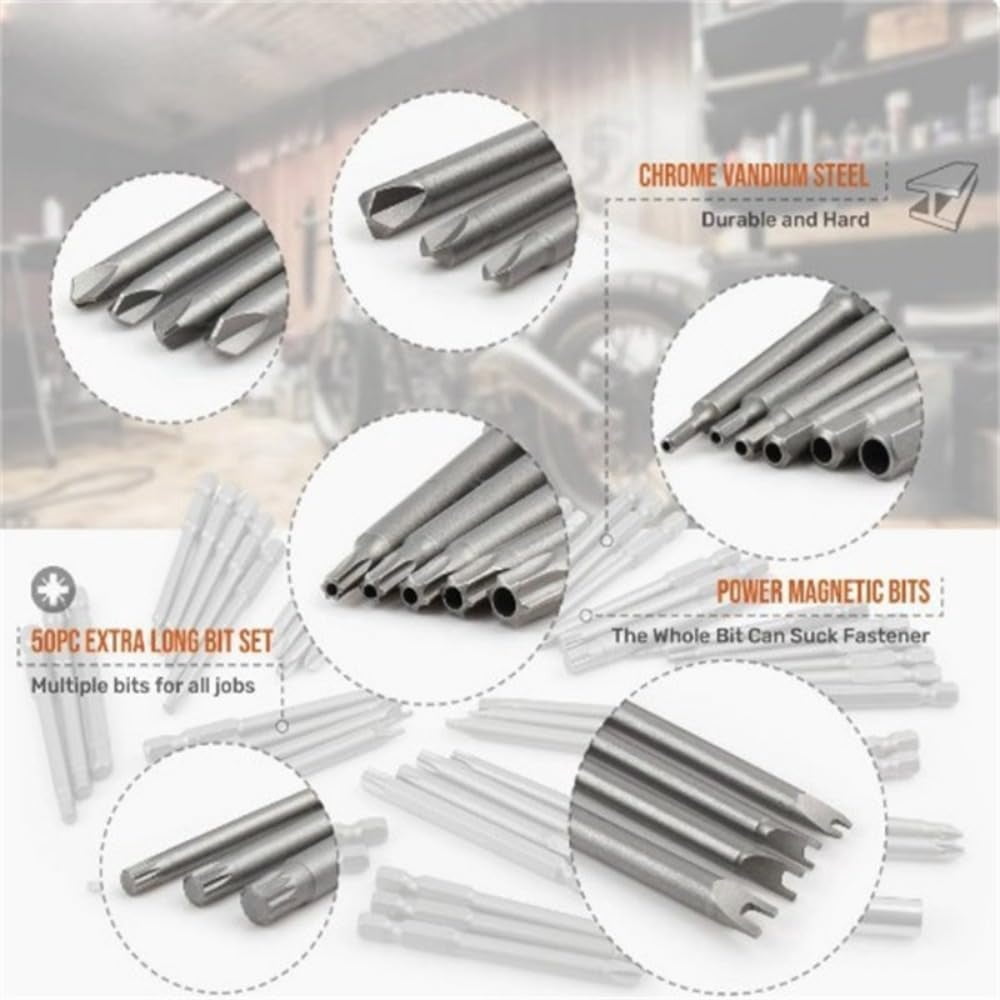 50Pcs Magnetic Screwdriver Bit Set With Storage Box 75mm Ultra Long High Strength Chromium Vanadium Steel Drill Bits Set