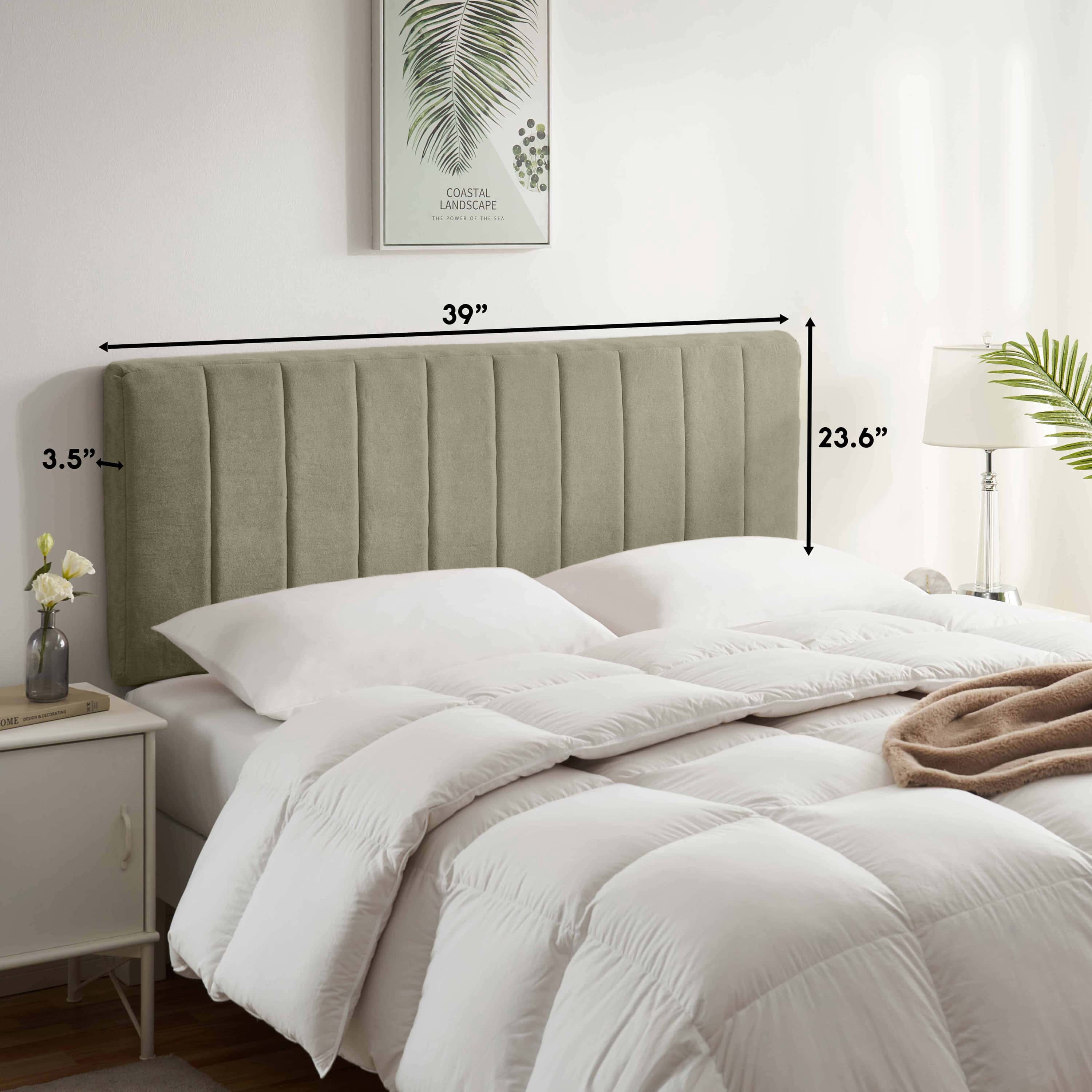 Virtu Upholstered Twin Headboard No Tools Required Peel and Stick Bed Headboard Only, Olive Green