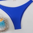 thumbnail image 4 of Women's Halter Bikini Sets Beads Tie Side Solid Triangle Thong Swimsuit Two Piece Cheeky Bathing Suits (Royal Blue,M), 4 of 8